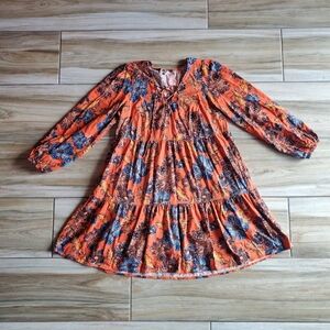 Old Navy Orange Long Sleeve Floral Dress Size Medium